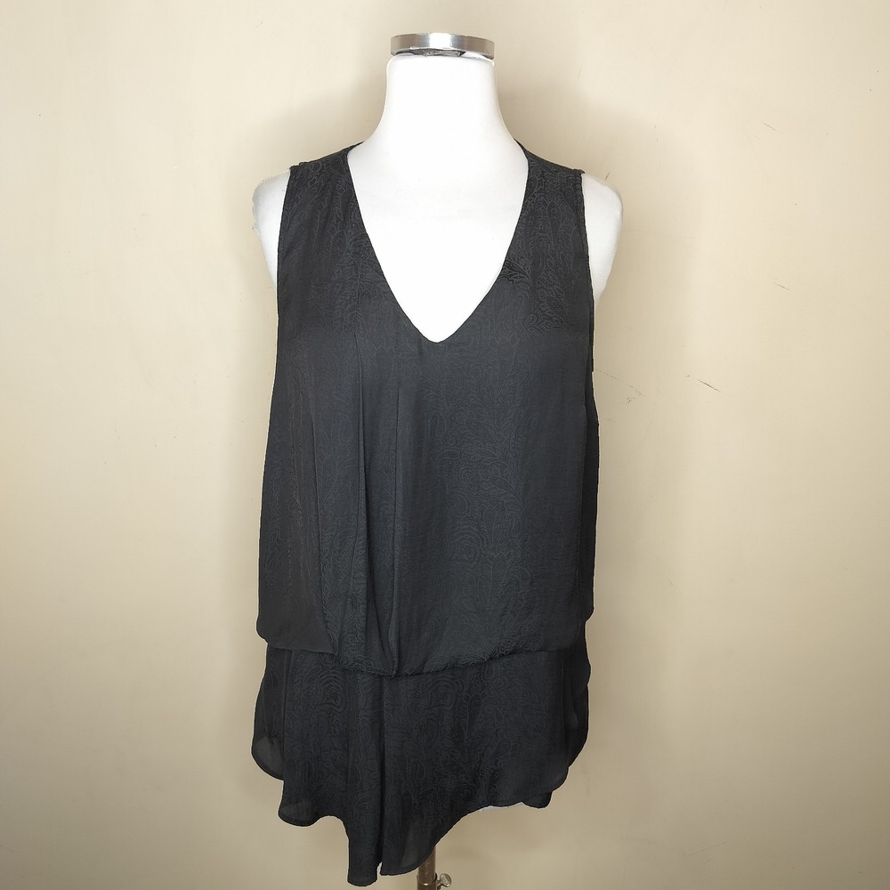 Amitie Sleeveless Top Black Paisley Gathered Draped V Neck
